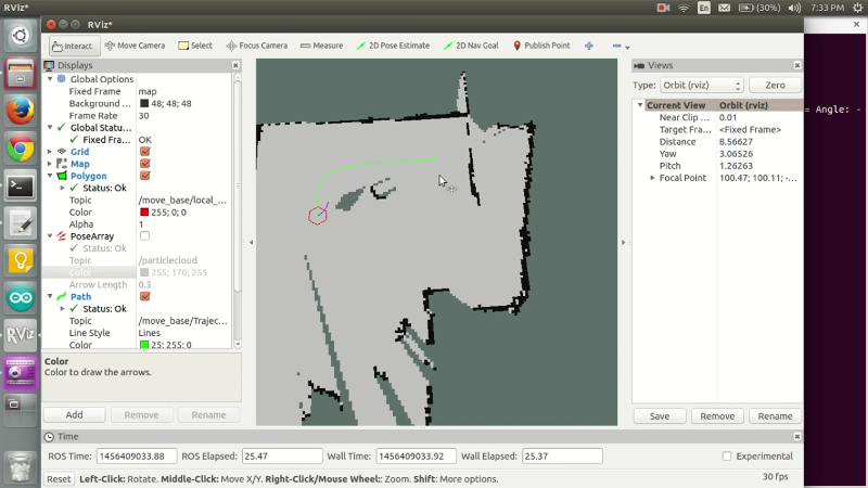 Map generated by the
            robot with the position of the robot marked